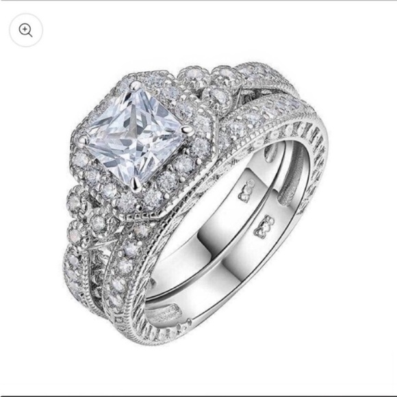 PRINCESS Elegant engagement ring simulated  diamond white gold Plated Size 6 - Picture 10 of 14